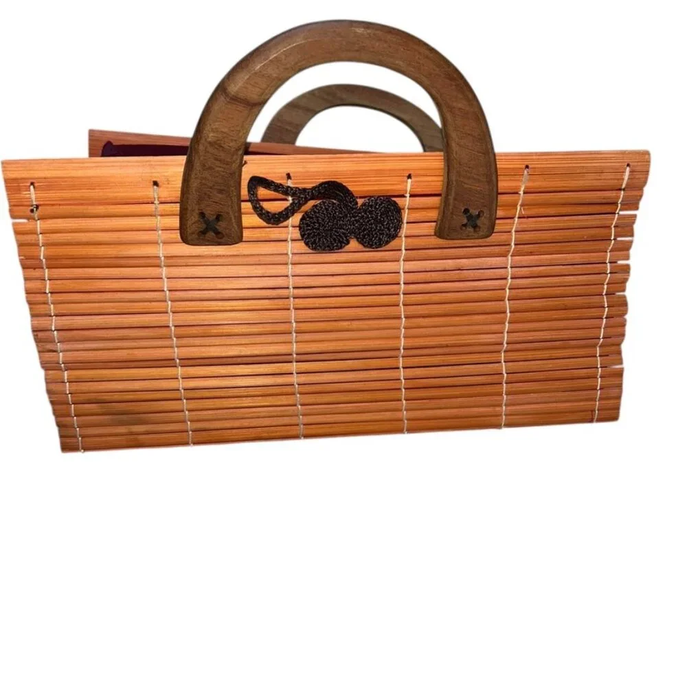 orange wood slats hand bag purse